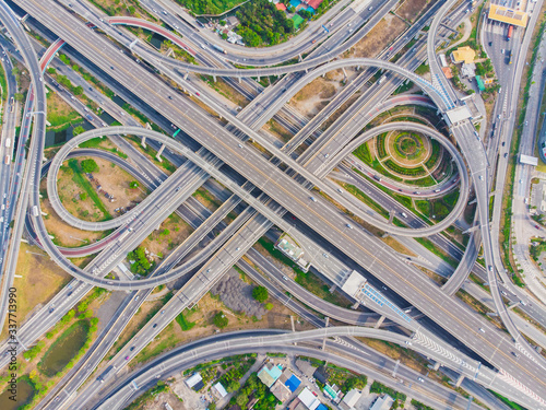 Aerial view elevated city road junction and interchange overpass at  day light © themorningglory