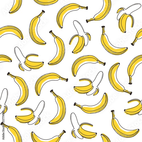 Seamless yellow banana pattern design, hand drawn banana pattern template vector