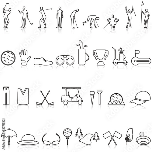 Golf Related Linear Icons.