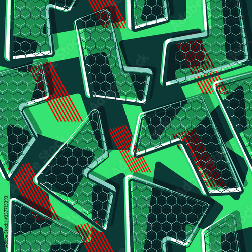 Abstract seamless geometric pattern with arrow and grid rectangle ornament. 