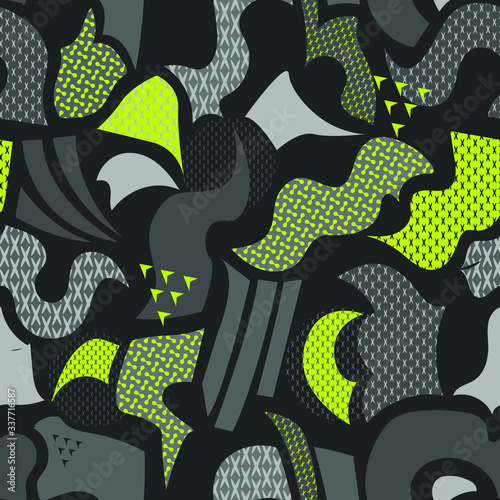 Abstract seamless pattern. Colorful geometric registry print for fashion textile, clothes, wrapping paper. 