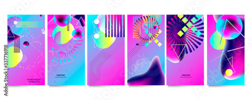 Set of banners bright colors pink blue for posting on social networks style futuristic space stars galaxies with 3d elements fatastic style