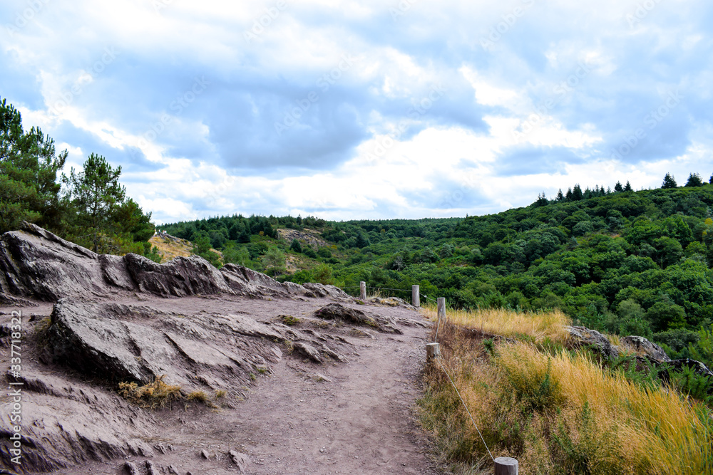 Brittany, France-July 27, 2019: on the heights of the Brocéliande forest, mythological place of Merlin the enchanter, commune of Paimpont. Brittany, France-July 27, 2019: on the heights of the Brocéliande forest, mythological place of Merlin the enchanter, commune of Paimpont.