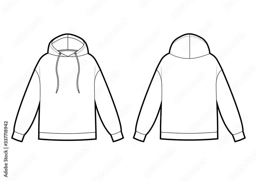 Technical sketch of man hooded sweatshirt. Oversize model Stock Vector ...