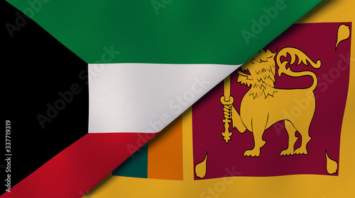 The flags of Kuwait and Sri Lanka. News, reportage, business background. 3d illustration photo