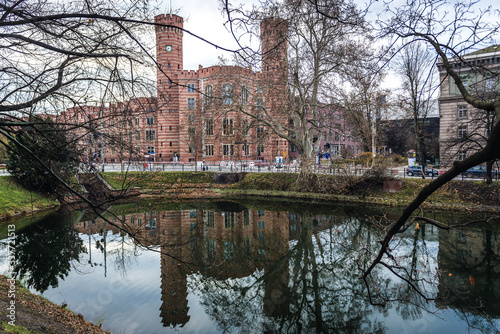 Building of District Court building over old city moat in Wroclaw, Poland