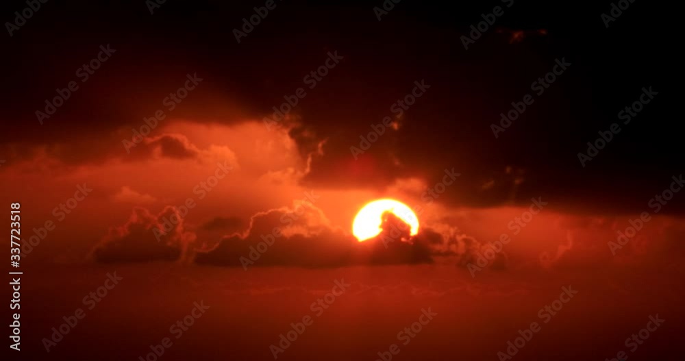 Sunset time lapse. Big Sun with Clouds sunset Time Laps.