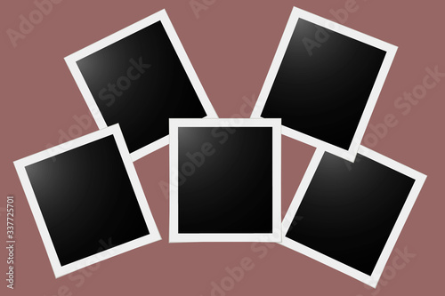 Retro five photo cards on a burgundy background. Vector illustration.