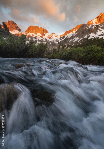 Shadow Creek Sunrise over the Minarets and Ediza Lake in the Ansel Adams Wilderness California
