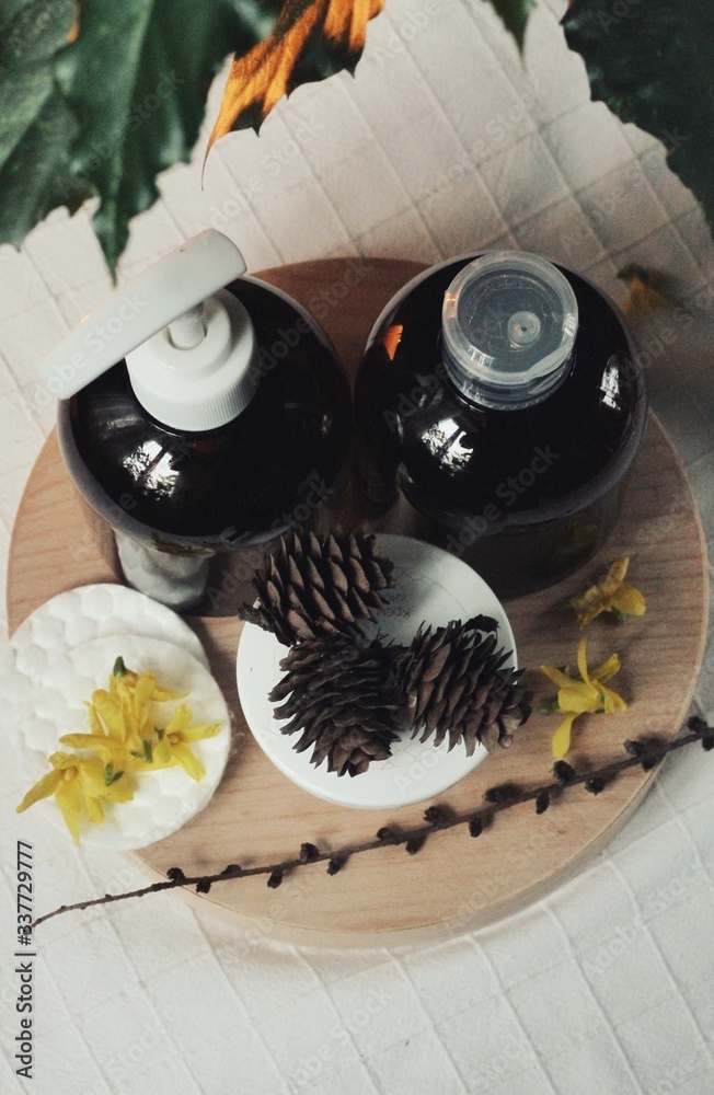 Herbal, alternative medicine, organic essentials for body and face, natural sanitizers at home