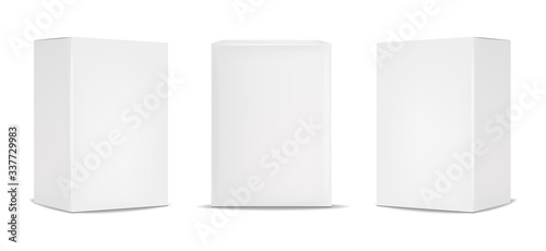 White box packaging set, realistic isolated white background