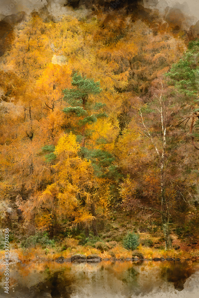 Beautiful colorful vibrant Autumn Fall landscape image of Blea Tarn with golden colors reflected in lake Beautiful colorful vibrant Autumn Fall landscape image of Blea Tarn with golden colors reflected in lake