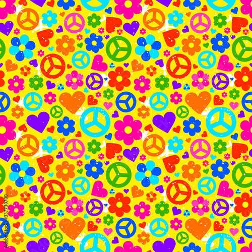 Hippie background. Colorful seamless pattern, vector illustration
