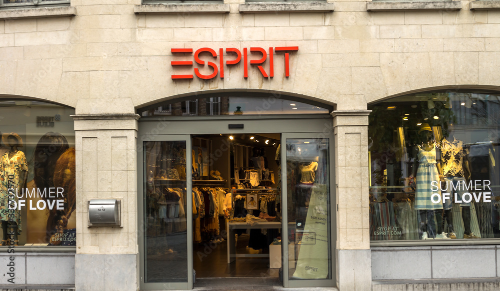 Bruges, Belgium - Esprit shop, Esprit Holdings Limited is a publicly owned  manufacturer of clothing, footwear, accessories, jewellery and housewares  under the Esprit label Stock Photo | Adobe Stock
