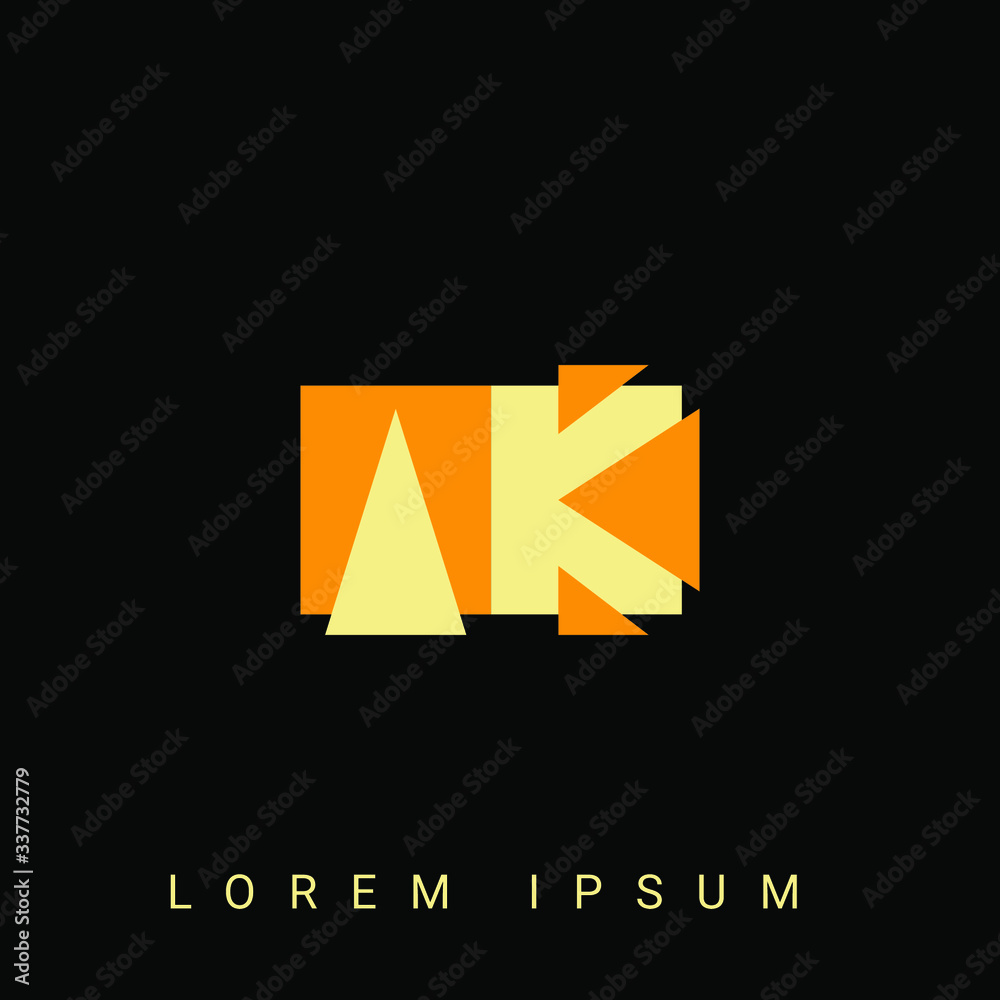 Obraz premium Modern creative shaped AK, KA, A, K logo. Initial Logo Designs Templete with Black Background. Vector Illustration