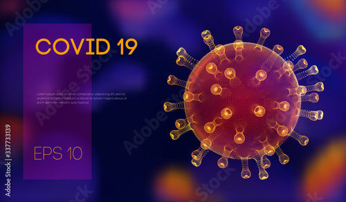 Covid-19 3D rendering of virus. Vector illustration of coronavirus outbreak, Influenza background of viral epidemic disease 2019-ncov.