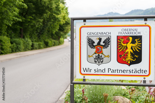 Gengenbach, Baden-Wuerttemberg, Germany. Entrance street to the town with the welcome sign. photo