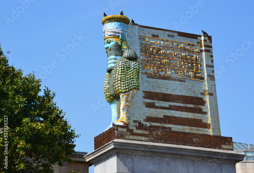  'The Invisible Enemy Should Not Exist' - Sculpture of Lamassu by Michael Rakowitz on the Fourth plinth outside the National Gallery, Trafalgar Square, London, UK
