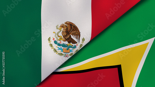 The flags of Mexico and Guyana. News, reportage, business background. 3d illustration photo