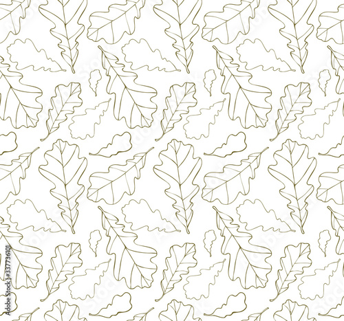 Oak leafs texture outline drawing - autumn seamless pattern