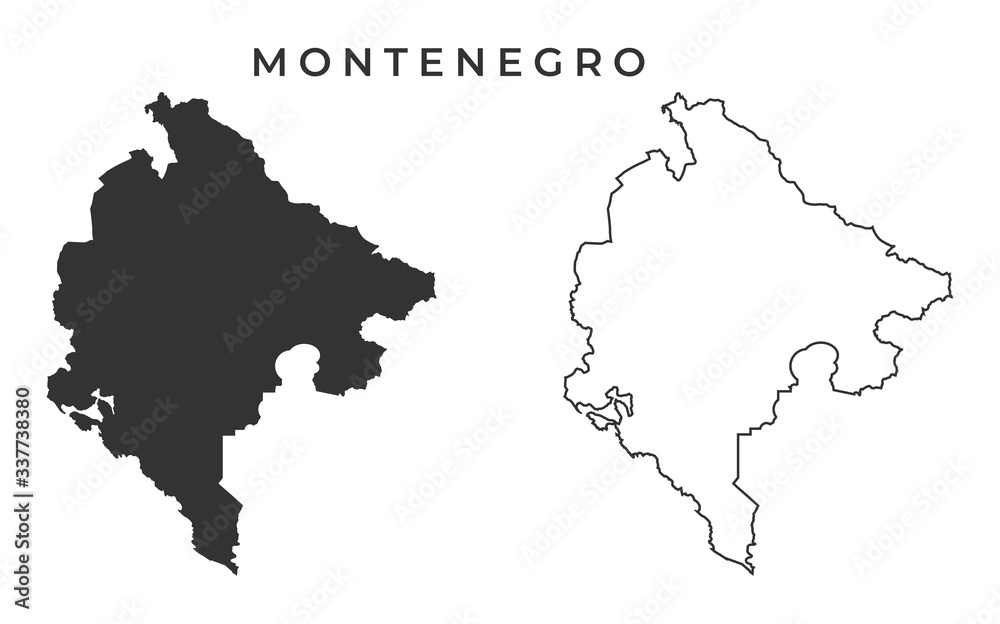 Montenegro Map Vector - Blank Map of Montenegro Black Silhouette and Outline Isolated on White