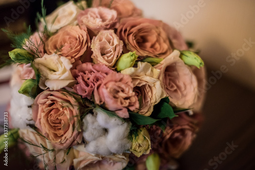 Rings on the background of a wedding bouquet 