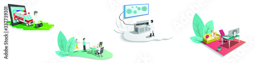 flat people working in hospital and work from home concept,after treatment successful,health care design,team work,can use template and banner,vector art and illustration,delivery,lab,lady icons