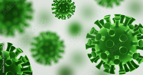 3D Coronavirus Background, 3D Render Covid-19 Background, 3D Model Coronavirus Background With Green Color