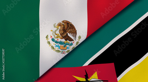 The flags of Mexico and Mozambique. News, reportage, business background. 3d illustration photo