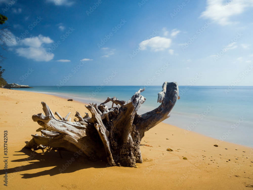 Sea shore in Sitapur beach, Andamans, India, at daytime with blue sky