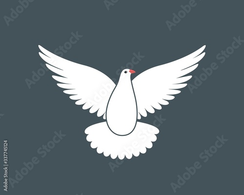 White dove logo. Isolated dove on black background