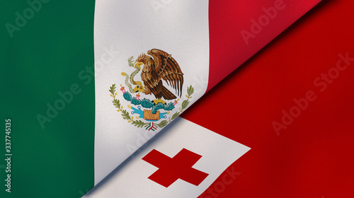 The flags of Mexico and Tonga. News, reportage, business background. 3d illustration photo