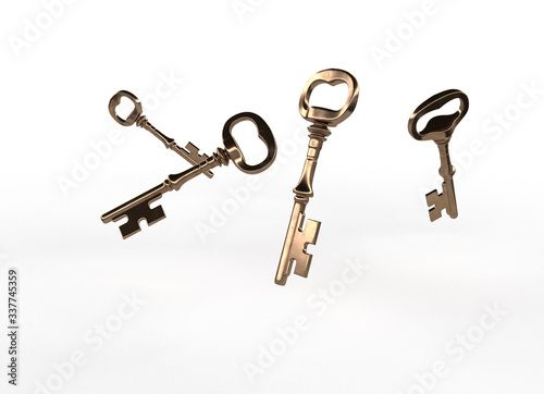 3d key modeling render, old key, ancient technology, mysterious lock