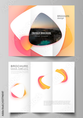 The minimal vector illustration layouts. Modern creative covers design templates for trifold brochure or flyer. Yellow color gradient abstract dynamic shapes, colorful geometric template design.