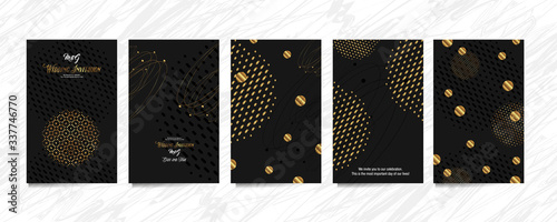 Set of gold frames black glitter effect on dark background artistic covers design colorful realistic texture modern graphic