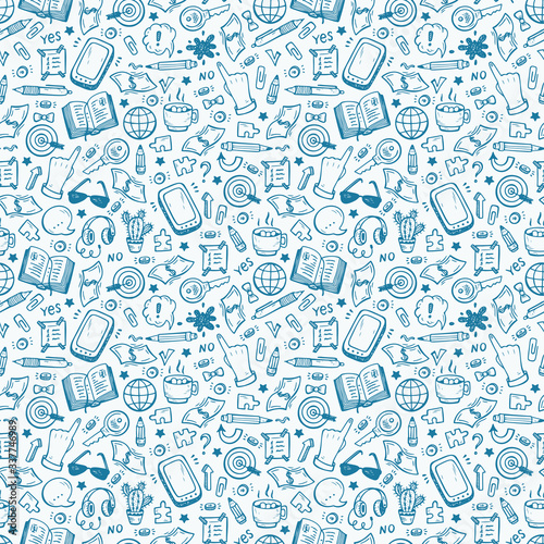 Doodle Business and Finance items Vector Seamless background 