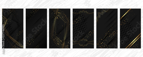 Set of gold frames black glitter effect on dark background artistic covers design colorful realistic texture modern graphic