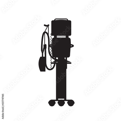 Silhouette of a ventilator illustration on a white background. Medical equipment for respiratory recovery web icon