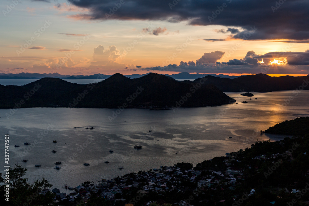 Coron landscape and sunset from the top of Mount Tapyas in Philippines