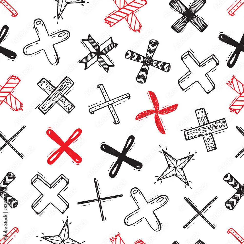 Vector Checkmarks Seamless pattern. Hand Drawn Doodle X Mark Icons. Rejection symbol. Background with Cross Button Signs for vote
Vector Checkmarks Seamless pattern. Hand Drawn Doodle X Mark Icons. Rejection symbol. Background with Cross Button Signs for vote