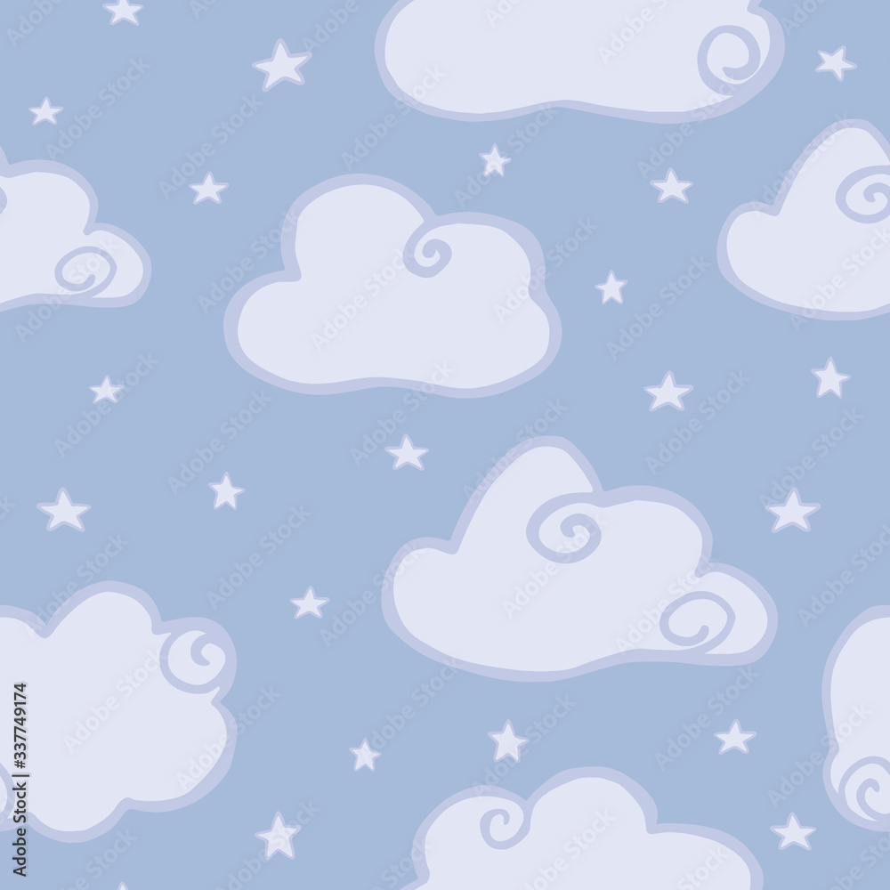 Cute cloud sky seamless pattern on blue background. Hand drawn night cloud sky wallpaper. Cute cloud sky seamless pattern on blue background. Hand drawn night cloud sky wallpaper.