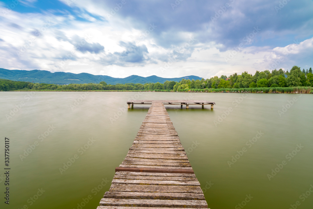 Pier on the pond Jenoi-to, Hungary