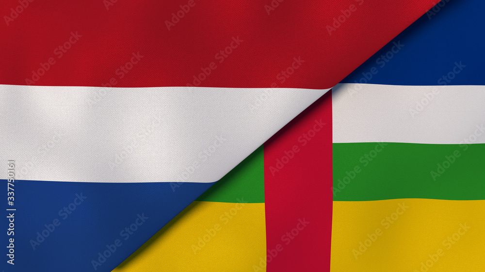 The flags of Netherlands and Central African Republic. News, reportage, business background. 3d illustration