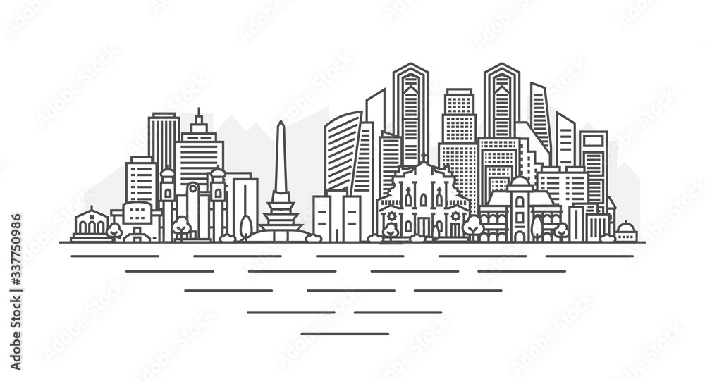 Caracas, Venezuela architecture line skyline illustration. Linear vector cityscape with famous landmarks, city sights, design icons. Landscape with editable strokes isolated on white background.