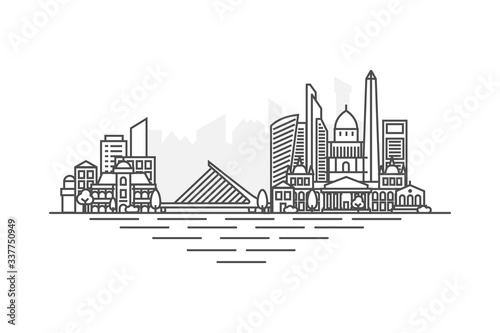 Buenos Aires, Argentina architecture line skyline illustration. Linear vector cityscape with famous landmarks, city sights, design icons. Landscape with editable strokes isolated on white background