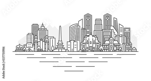 Caracas, Venezuela architecture line skyline illustration. Linear vector cityscape with famous landmarks, city sights, design icons. Landscape with editable strokes isolated on white background. photo