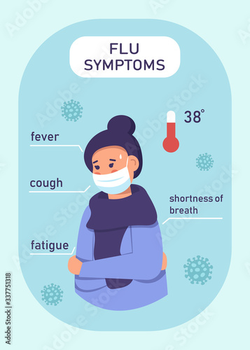 Flat infographics are the most common flu symptoms. Flu Symptoms Vector Background.