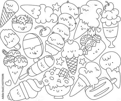 Cute cartoons in kawaii style. Coloring book anti-stress