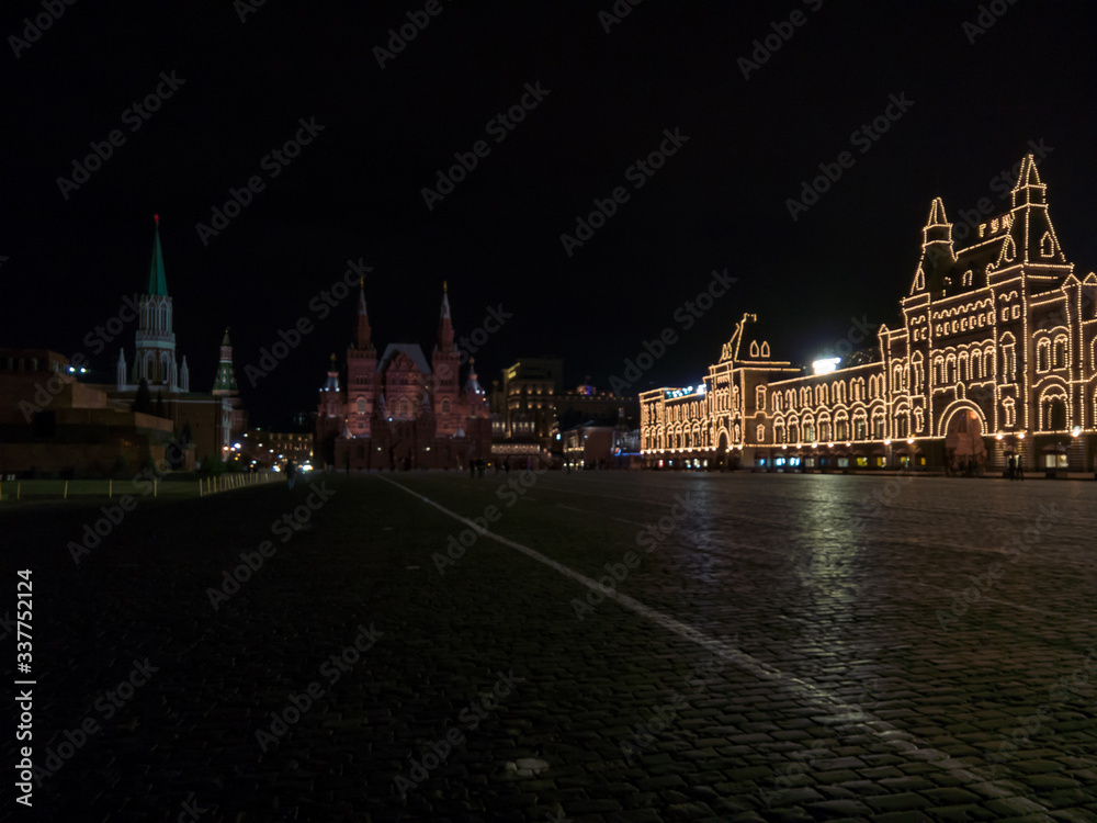 Empty Red square in the evening as a symbol of quarantine