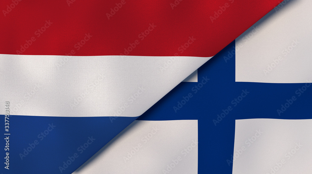 Obraz premium The flags of Netherlands and Finland. News, reportage, business background. 3d illustration